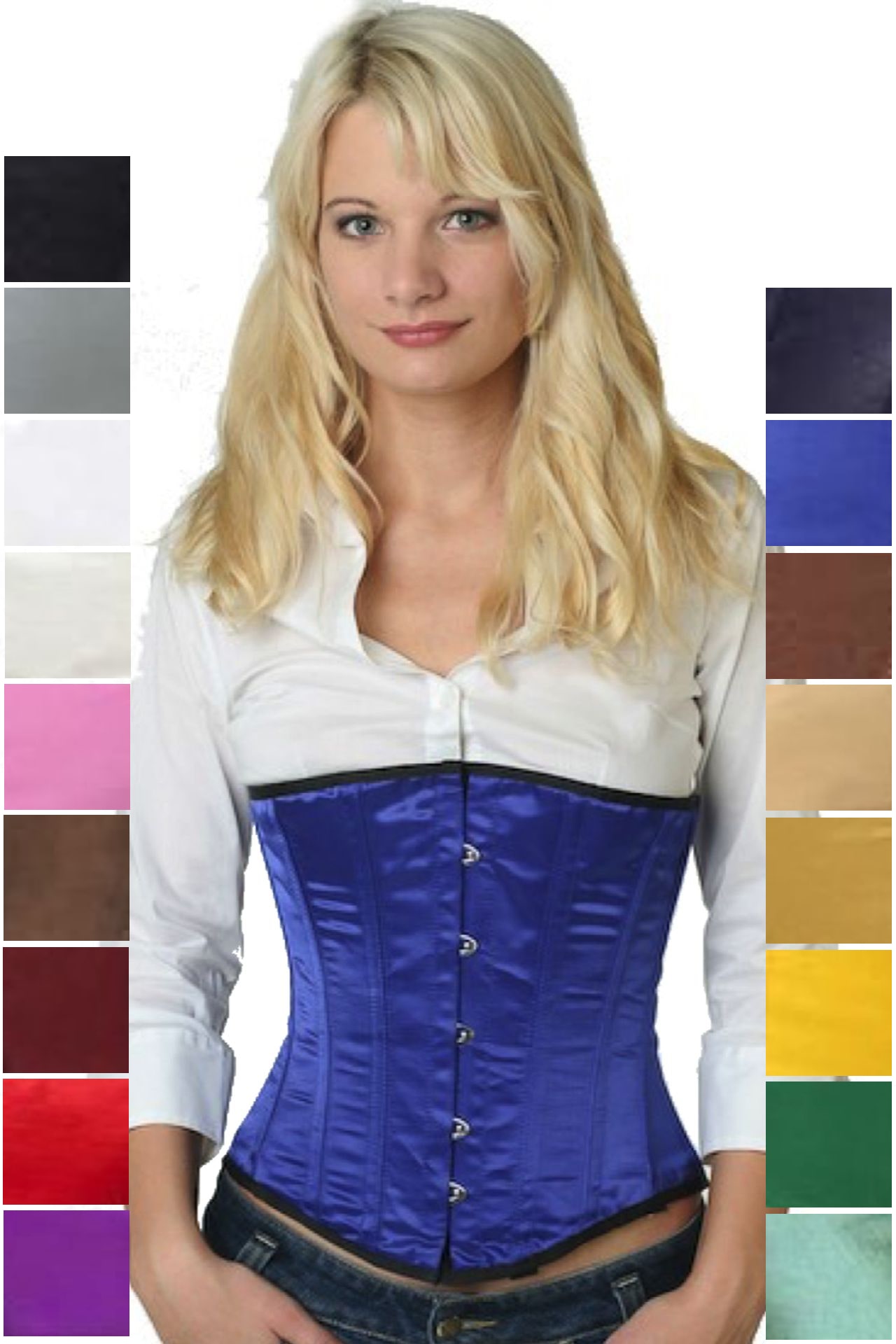 Korsett Unterbrust Blau Satin su08